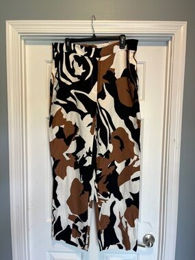 Chico’s 2.5R Women’s High-Rise Wide Leg Pants - Black, White & Brown Abstract